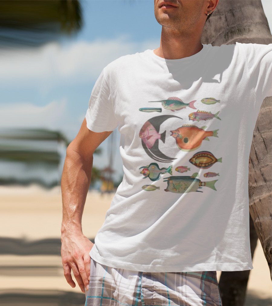 Fugly Fish Large Moon And Colorful Creatures T-Shirt