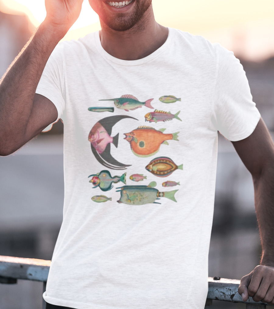 Fugly Fish Large Moon And Colorful Creatures T-Shirt