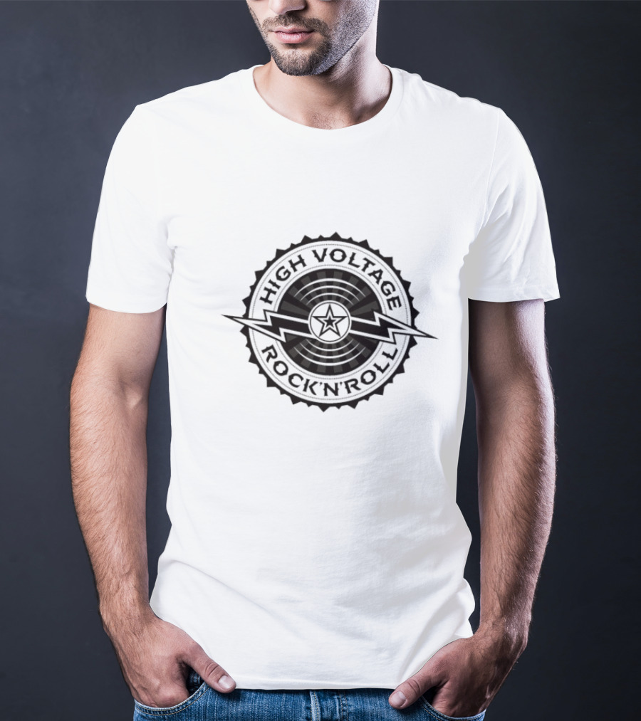 High Voltage Rock N Roll Starburst Lightning Bolt Emblem T-Shirt