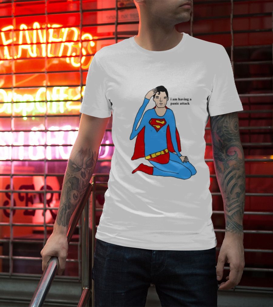 Superhero Costume Nervous Expression "I Am Having A Super Panic Attack" T-Shirt