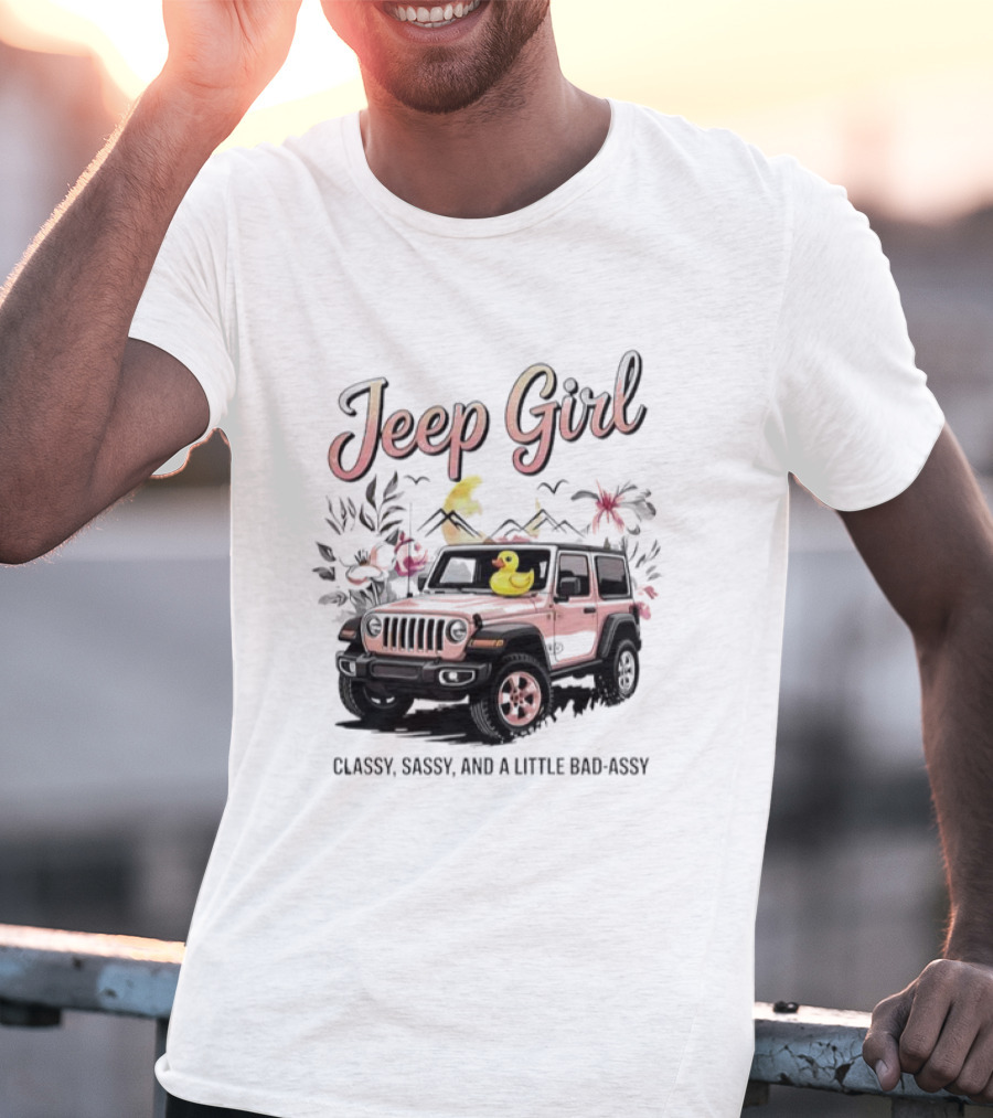 Jeep Girl Classy Sassy And Little Bad-Assy Pink Jeep Rubber Duck Floral Bunnies T-Shirt