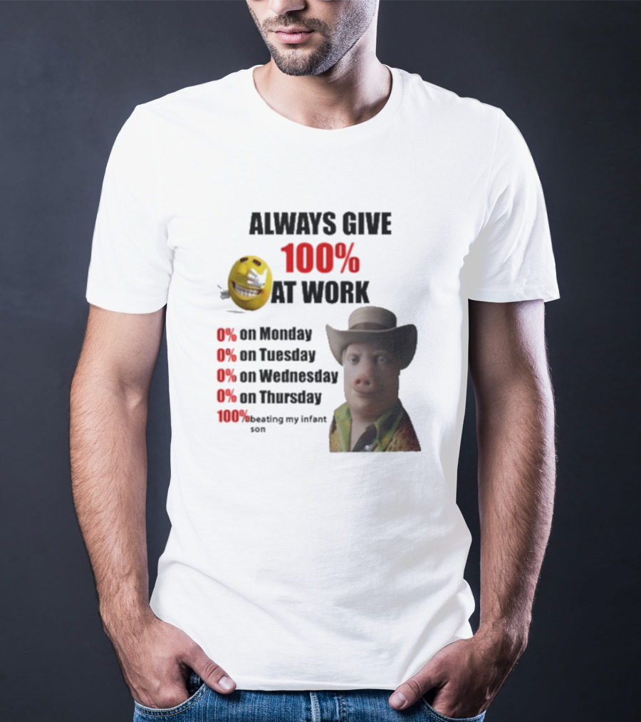 John Pork Always Give 100% At Work Emoji Cowboy Hat T-Shirt