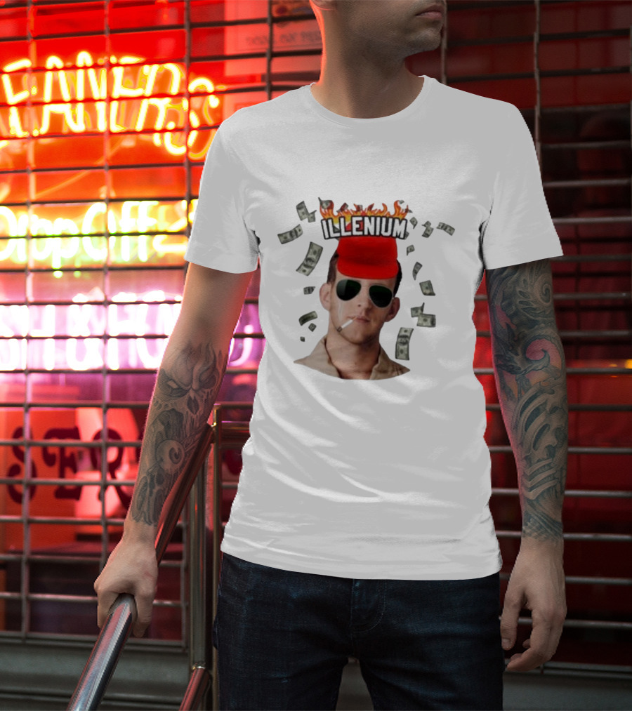 Illenium Flaming Cap Smoking Dollar Bills 2025 T-Shirt