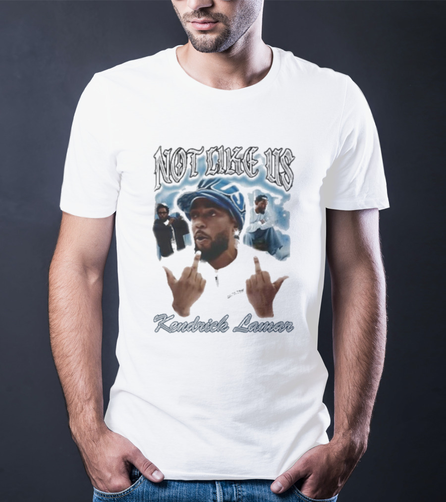 Not Like Us Kendrick Lamar Middle Finger Pose Blue Cap T-Shirt