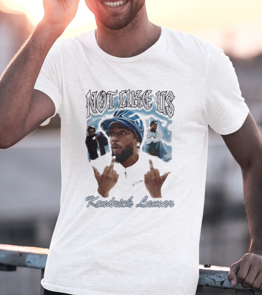 Not Like Us Kendrick Lamar Middle Finger Pose Blue Cap T-Shirt