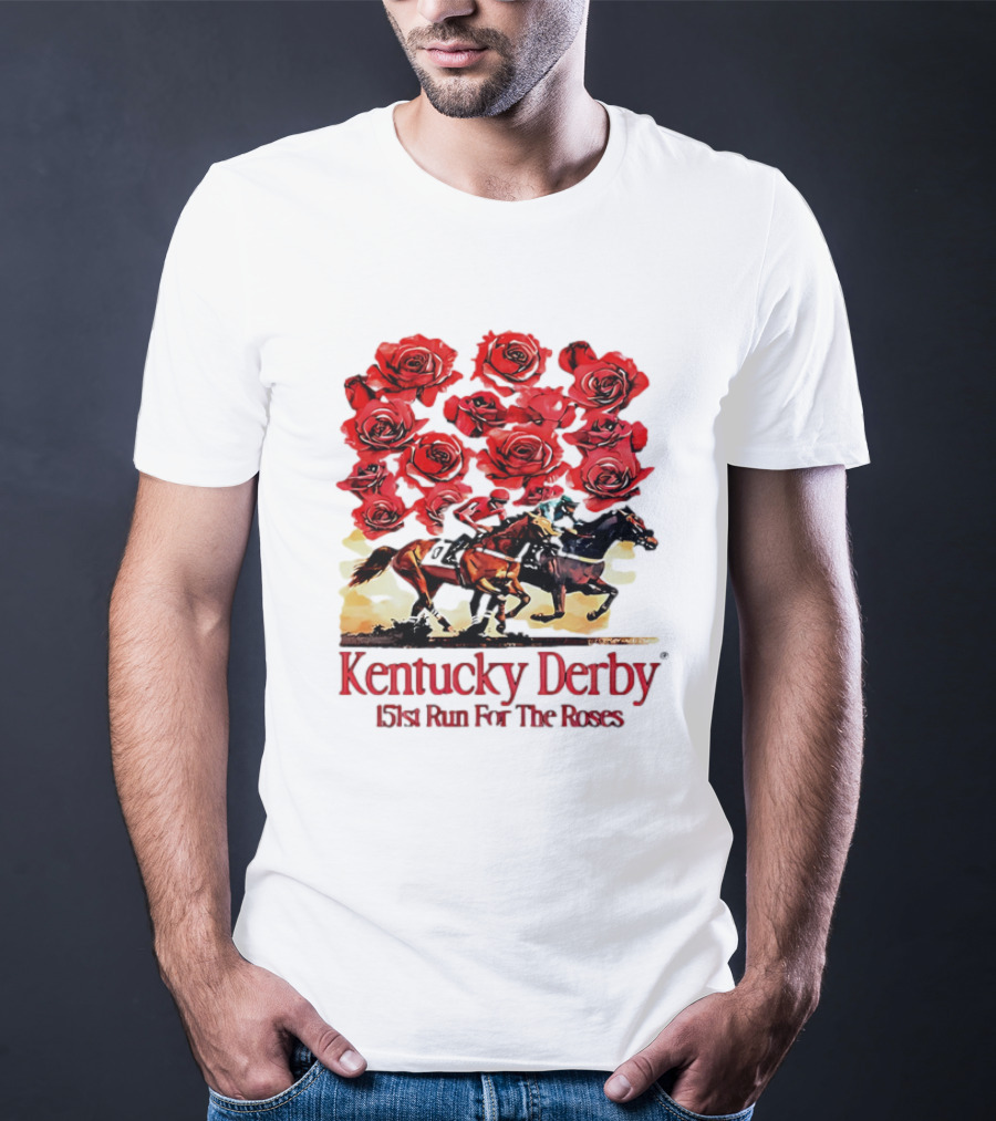 Kentucky Derby 151st Run For The Roses With Horses And Red Roses T-Shirt