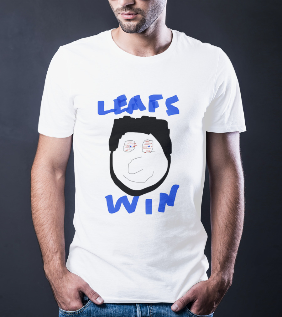 Leafs Win Fun Face Drawing With Blue And Red Accents T-Shirt