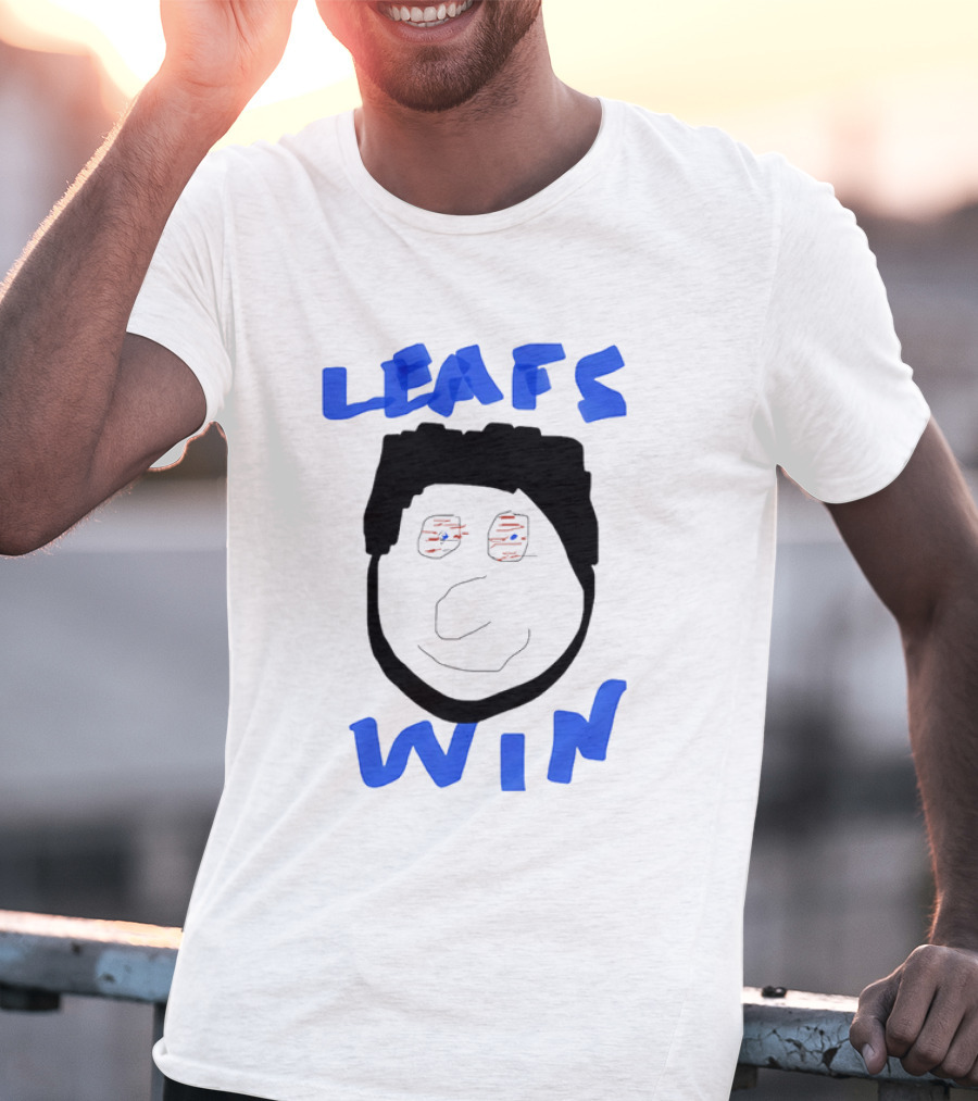 Leafs Win Fun Face Drawing With Blue And Red Accents T-Shirt