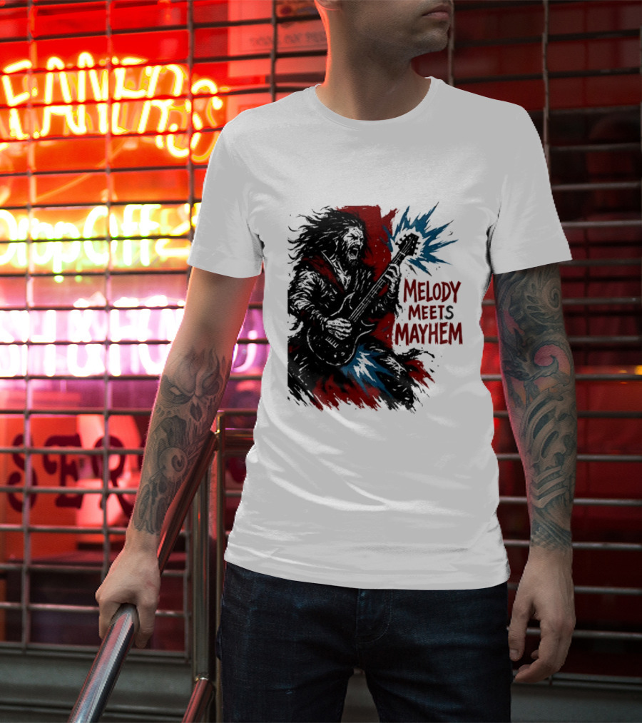 Melody Meets Mayhem Electric Red And Blue Burst T-Shirt