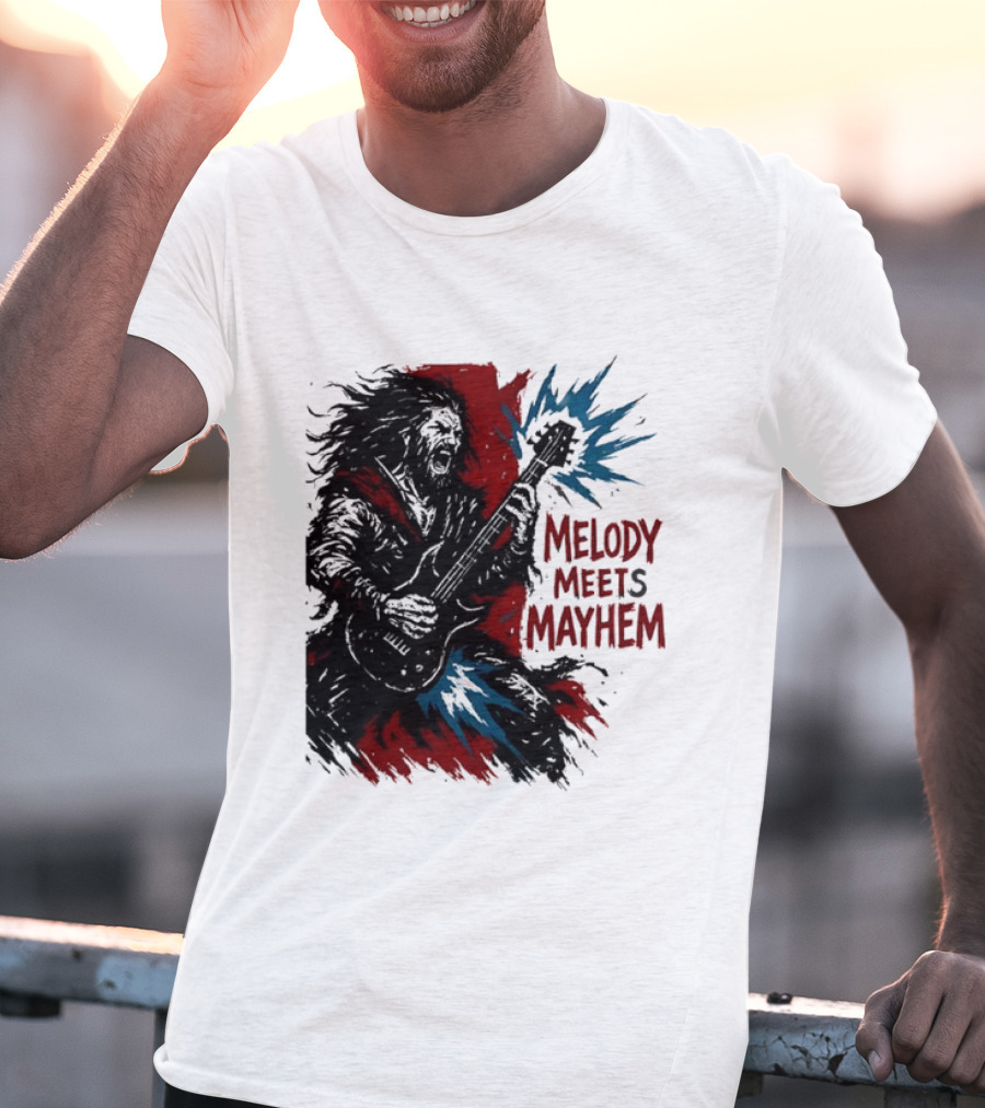 Melody Meets Mayhem Electric Red And Blue Burst T-Shirt