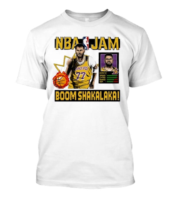 Luka Dončić NBA Jam Los Angeles Lakers Boom Shakalaka 77 T-Shirt