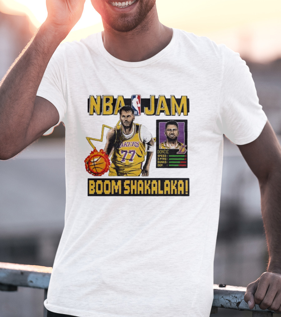 Luka Dončić NBA Jam Los Angeles Lakers Boom Shakalaka 77 T-Shirt