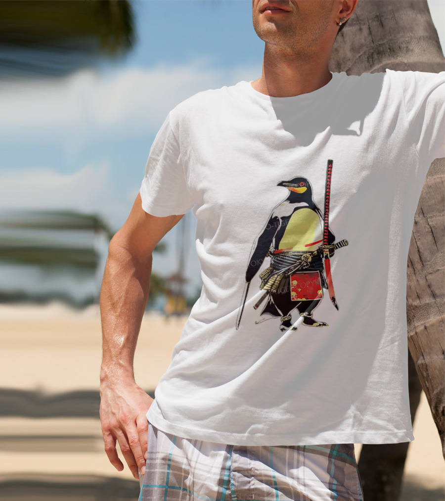 Samurai Penguin Katana Warrior With Traditional Armor T-Shirt