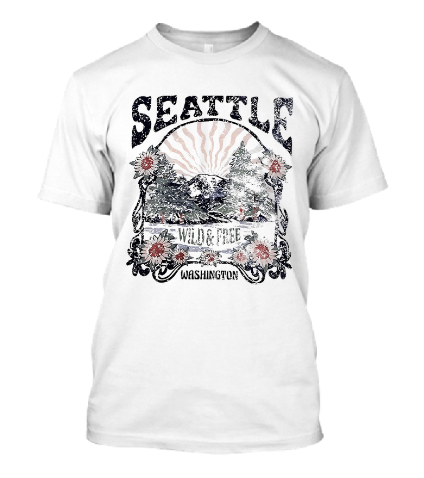 Seattle Washington Wild And Free Sunrise Trees Flowers T-Shirt