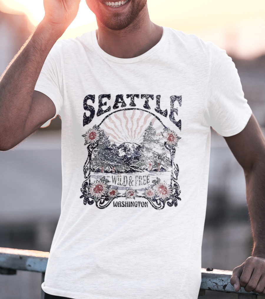 Seattle Washington Wild And Free Sunrise Trees Flowers T-Shirt