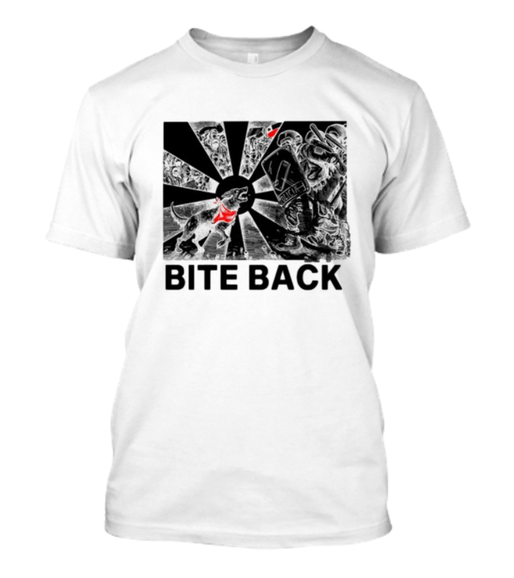 Punkwithacamera Bite Back Protest Artwork With Charging Dog And Riot Police T-Shirt
