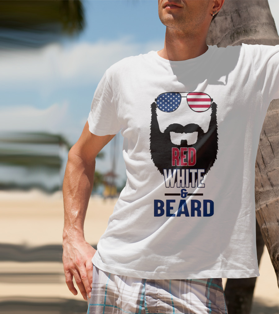 Red White & Beard American Flag Sunglasses Patriotic Beard Design T-Shirt