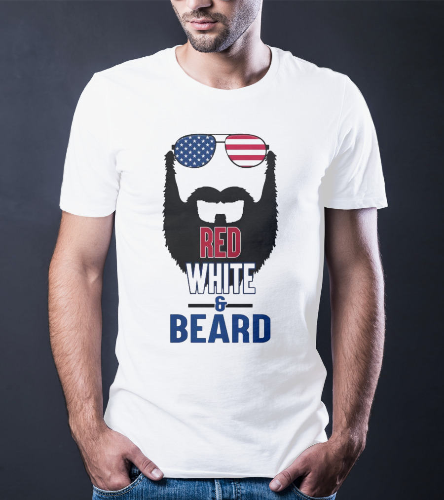 Red White & Beard American Flag Sunglasses Patriotic Beard Design T-Shirt