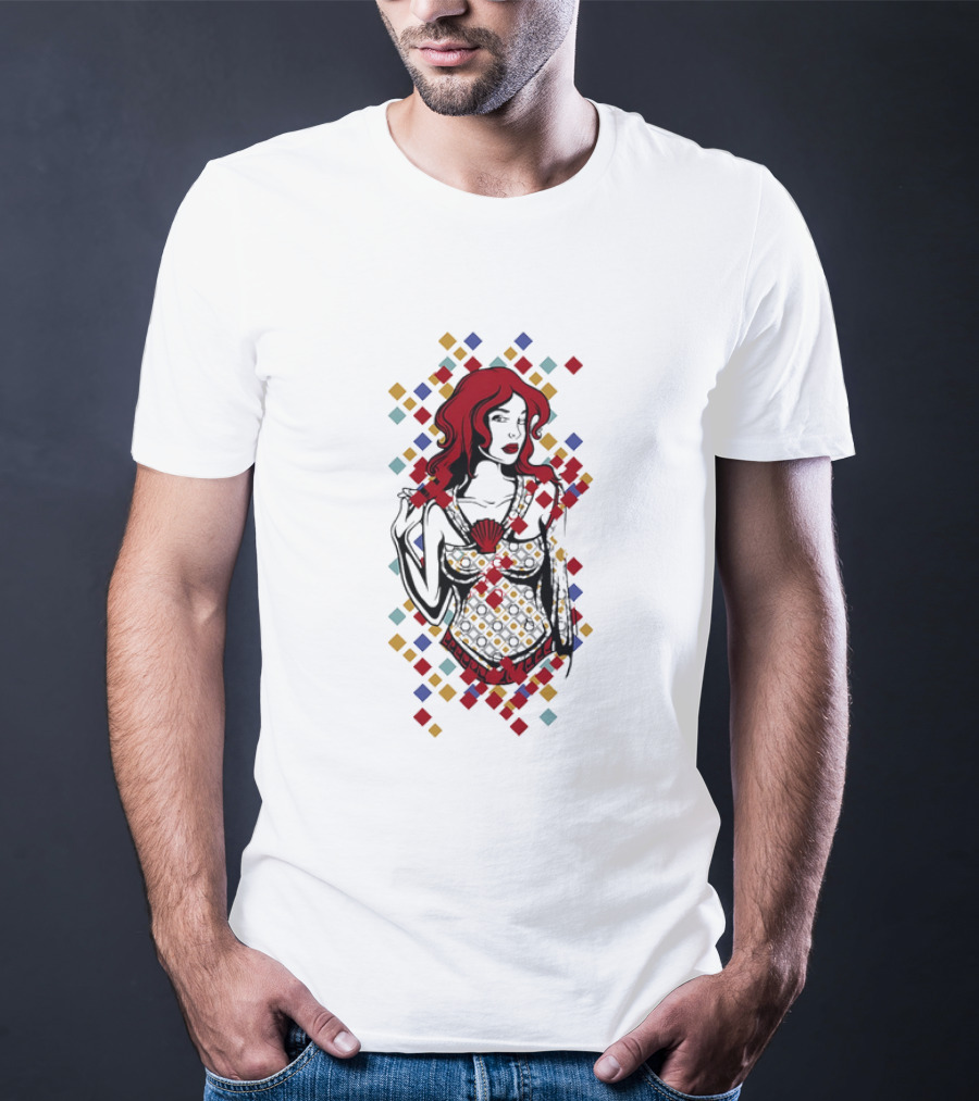 Redhead Warrior Sexy Girl Colorful Abstract Design T-Shirt