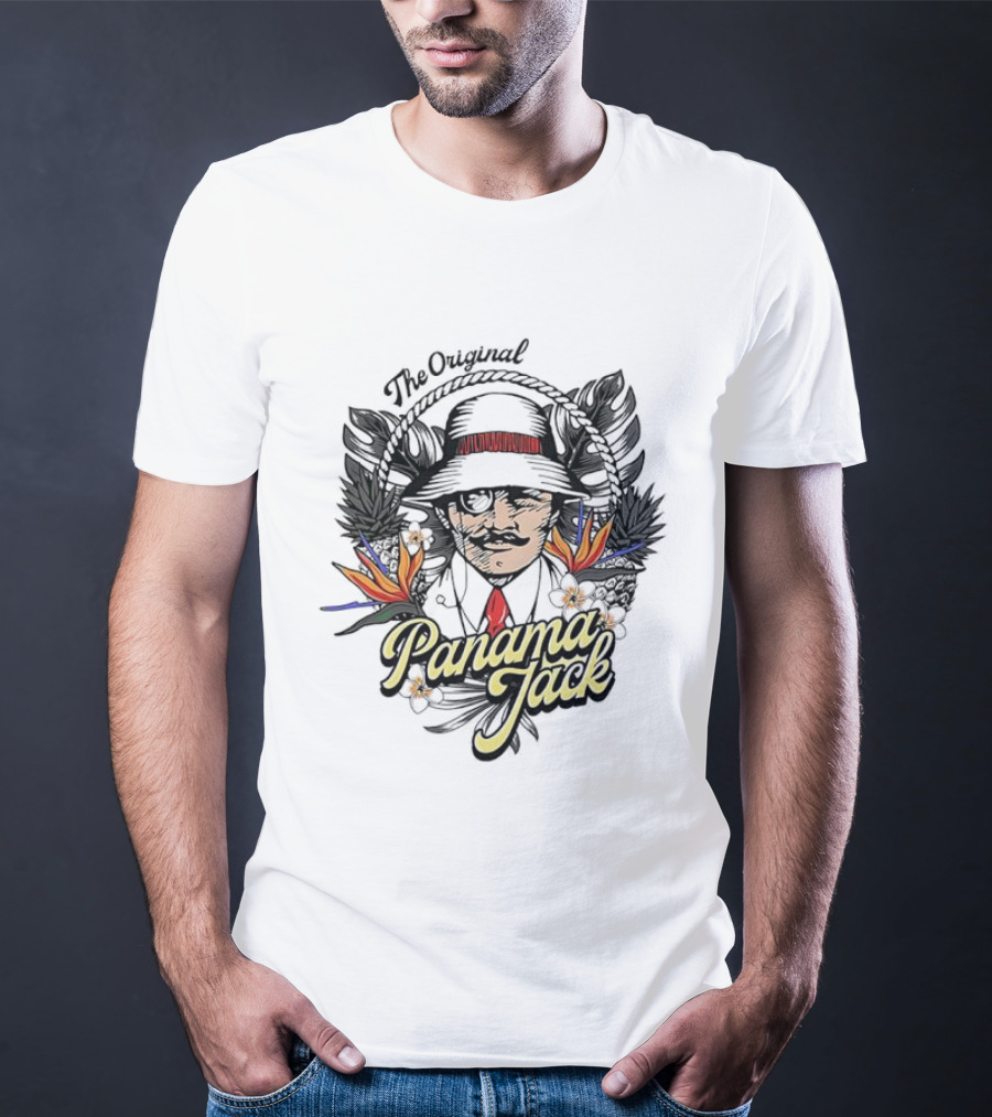 The Original Panama Jack Tropical Floral Mustache Hat T-Shirt