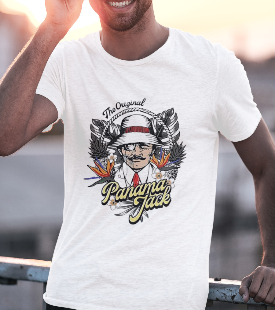 The Original Panama Jack Tropical Floral Mustache Hat T-Shirt