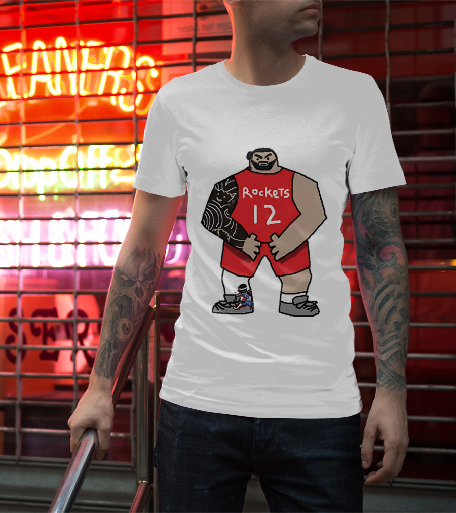 Houston Rockets Cartoon Figure No.12 Basketball Steven Adams T-Shirt