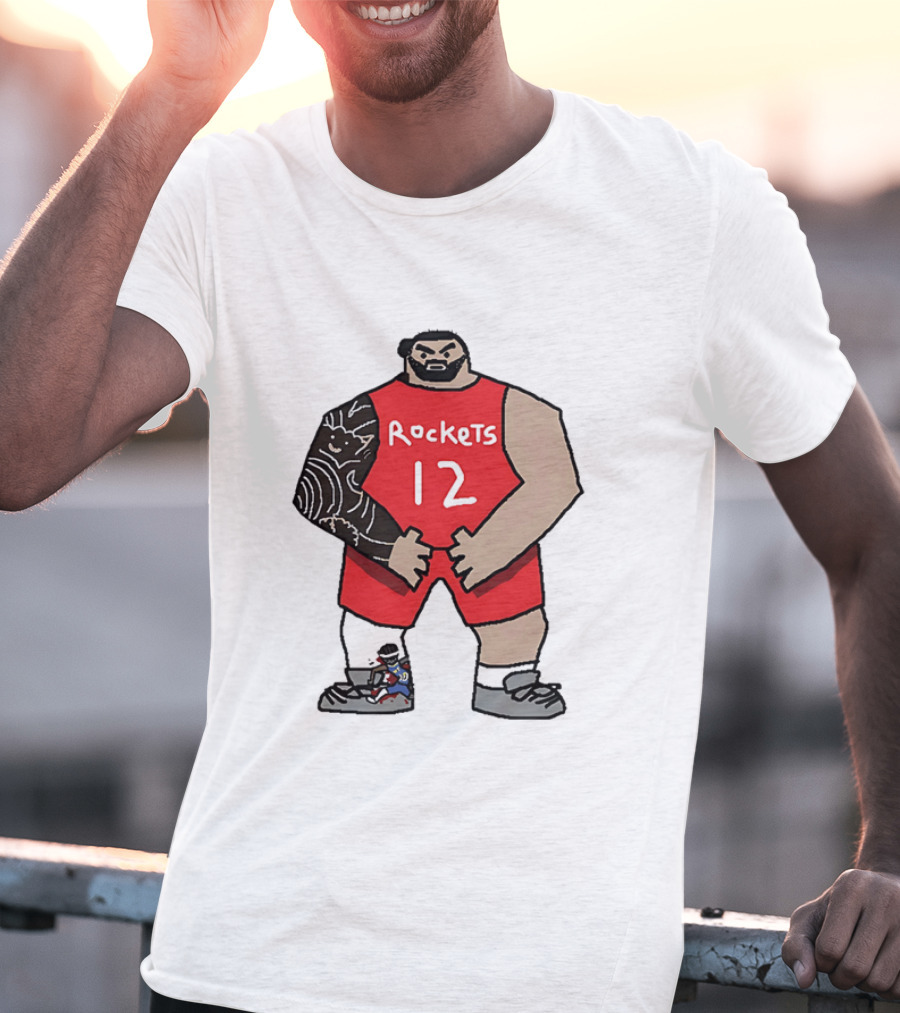 Houston Rockets Cartoon Figure No.12 Basketball Steven Adams T-Shirt