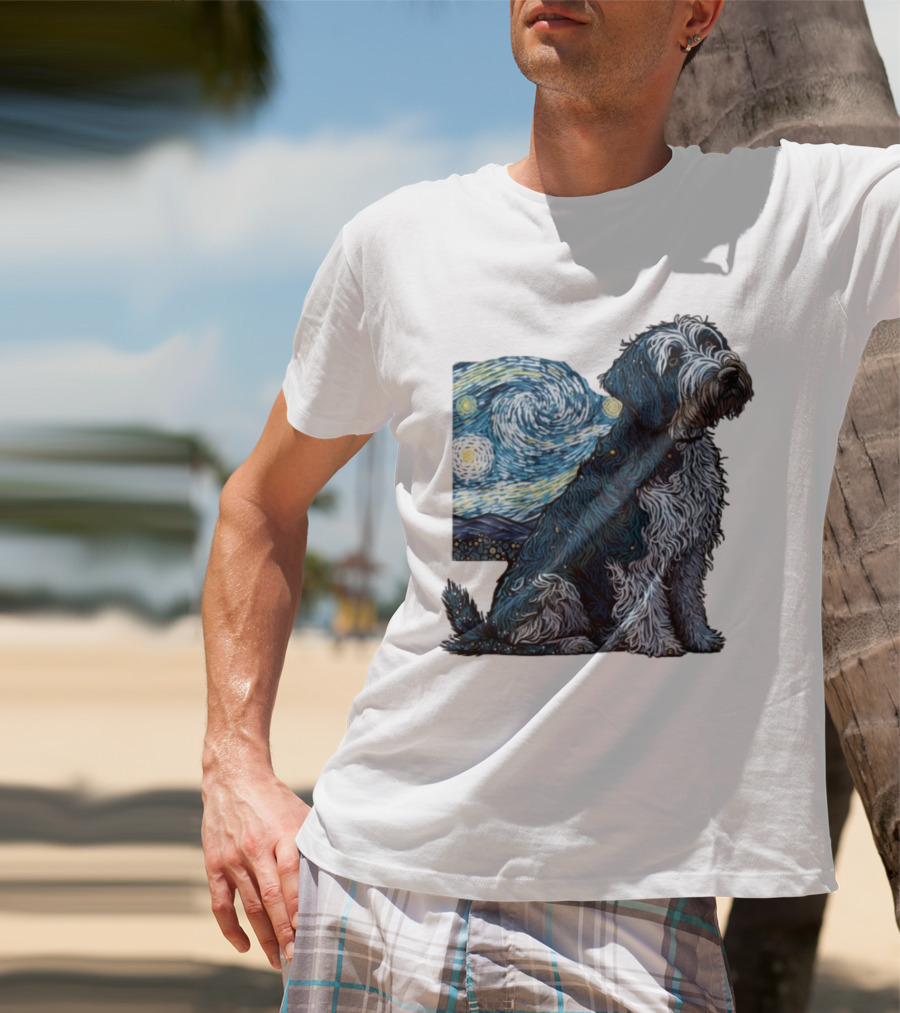 Van Gogh Starry Night Dog Painting Style T-Shirt