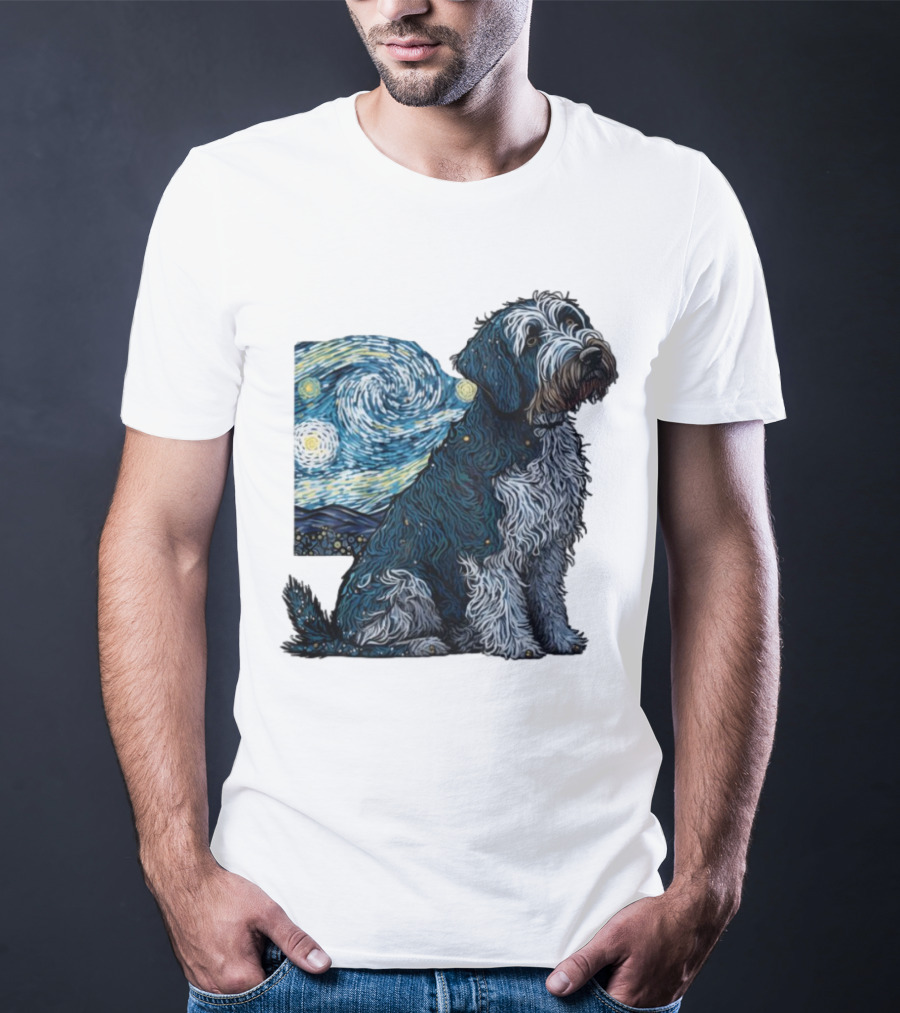 Van Gogh Starry Night Dog Painting Style T-Shirt