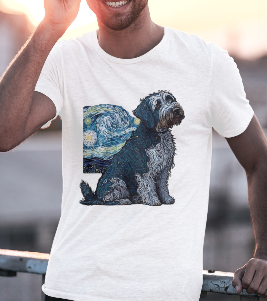 Van Gogh Starry Night Dog Painting Style T-Shirt