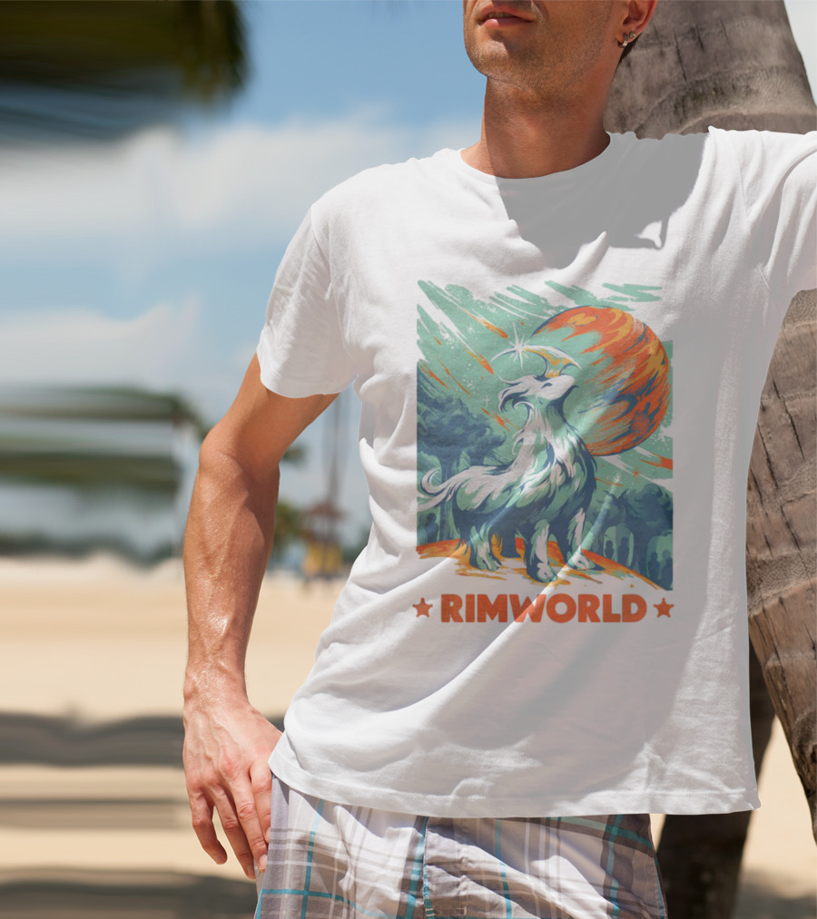 RimWorld Wisest Creature Celestial Spirit Wolf Planetary Backdrop T-Shirt