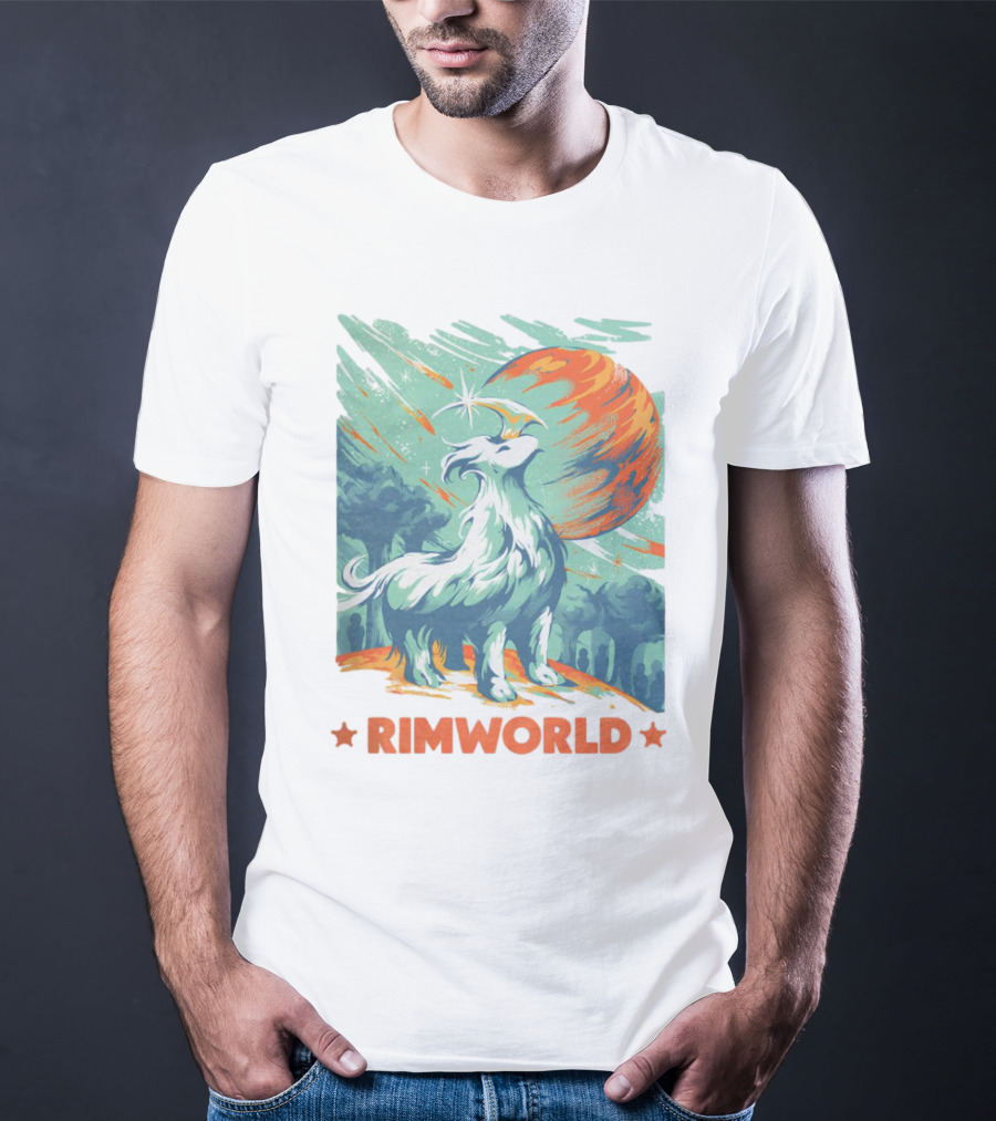 RimWorld Wisest Creature Celestial Spirit Wolf Planetary Backdrop T-Shirt