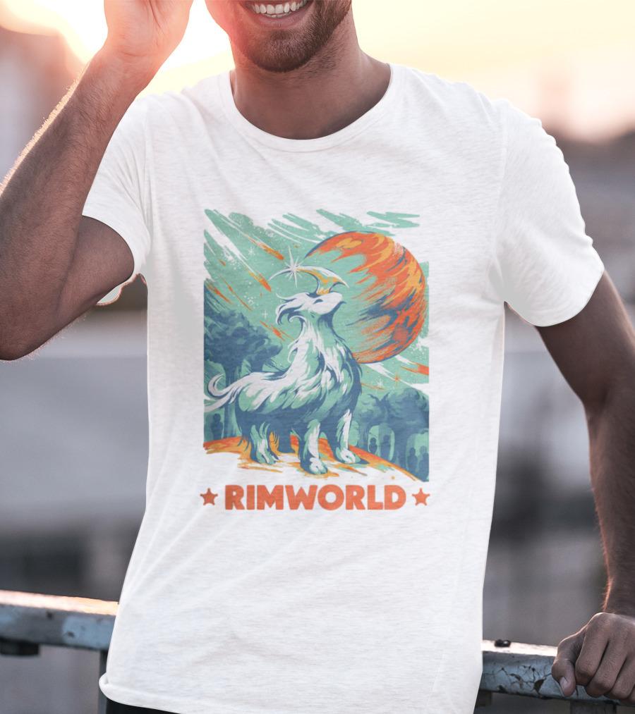 RimWorld Wisest Creature Celestial Spirit Wolf Planetary Backdrop T-Shirt
