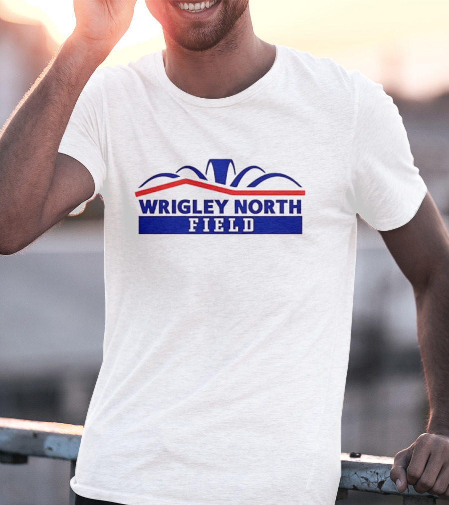 Wrigley North Field Retro Stadium Typography Blue And Red Design T-Shirt