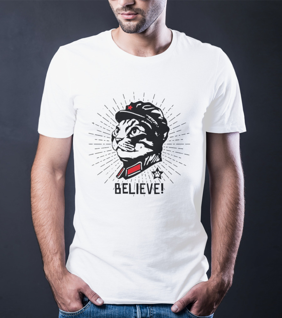Trust Cat Chairman Believe Red Star Motivational Feline T-Shirt