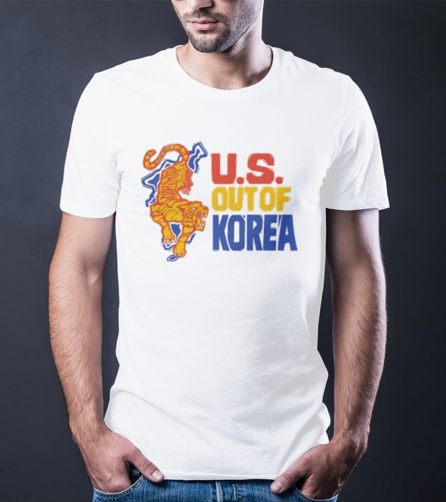 U.S. Out Of Korea Tiger Graphic Retro Style T-Shirt