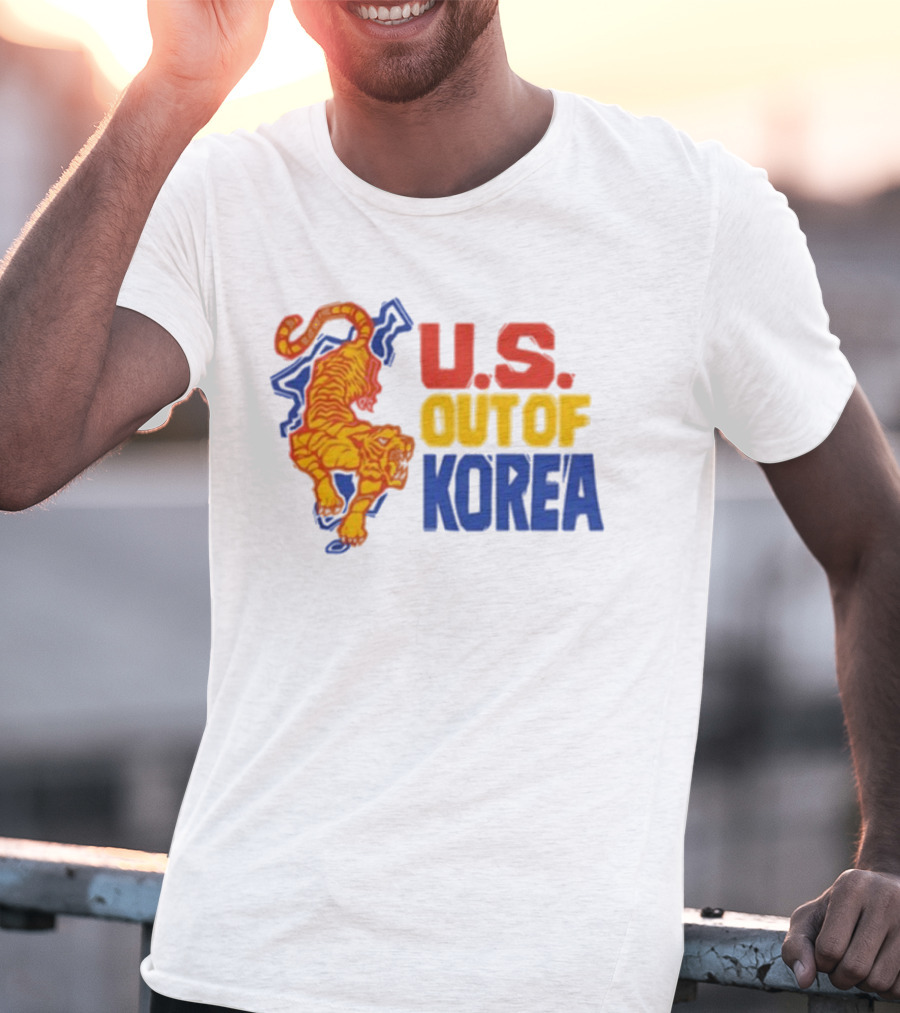 U.S. Out Of Korea Tiger Graphic Retro Style T-Shirt