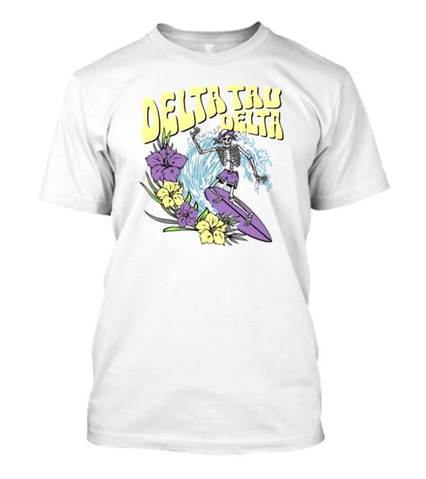 Delta Tau Delta Ride The Wave Skeleton Surfing With Floral Accents T-Shirt