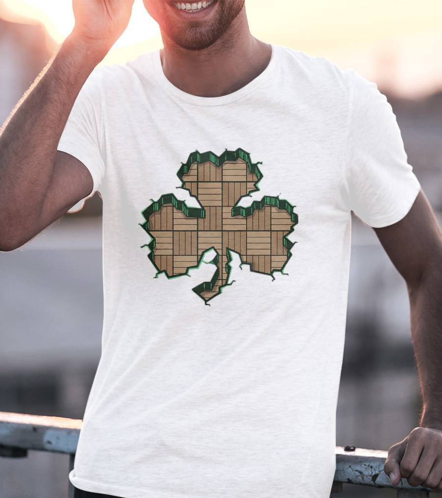 Smashed Shamrock Parquet Hardwood Basketball Court Pattern T-Shirt