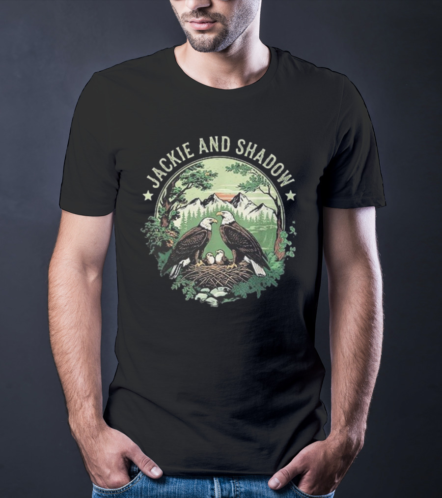 Jackie And Shadow Bald Eagle Family Nesting Scene With Mountain And Forest Background T-Shirt