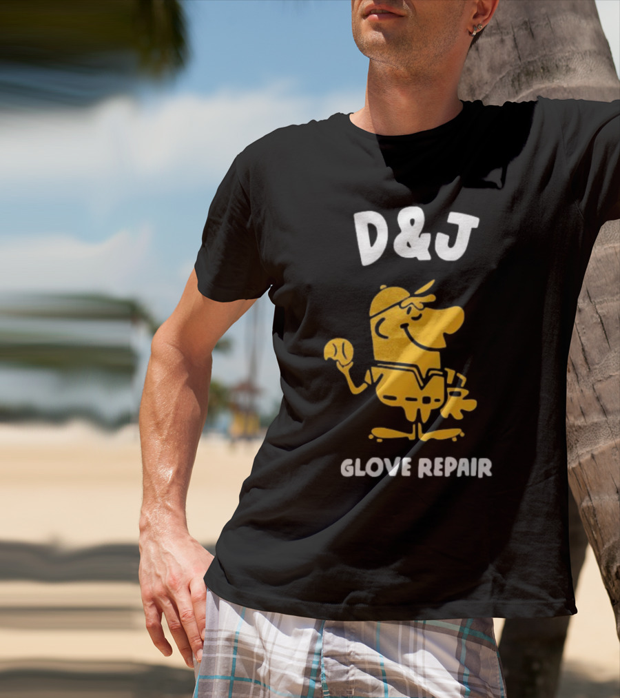 D&J Glove Repair Baseball Character With Cap And Ball T-Shirt