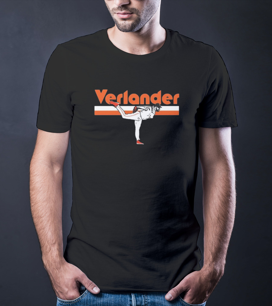 Verlander Pitcher Pose San Francisco 35 Orange White Baseball T-Shirt