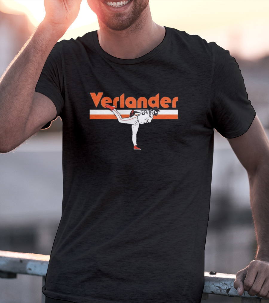 Verlander Pitcher Pose San Francisco 35 Orange White Baseball T-Shirt