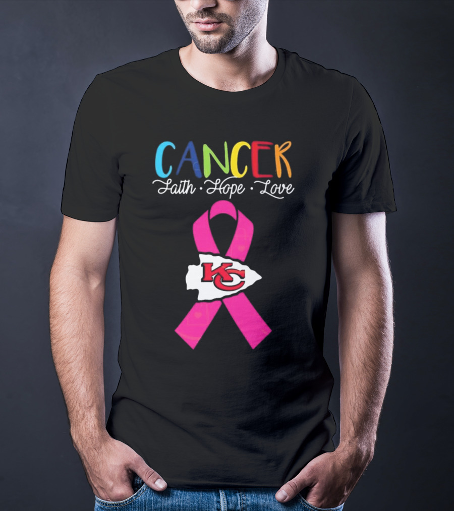 Kansas City Chiefs Pink Ribbon Cancer Faith Hope Love 2025 T-Shirt
