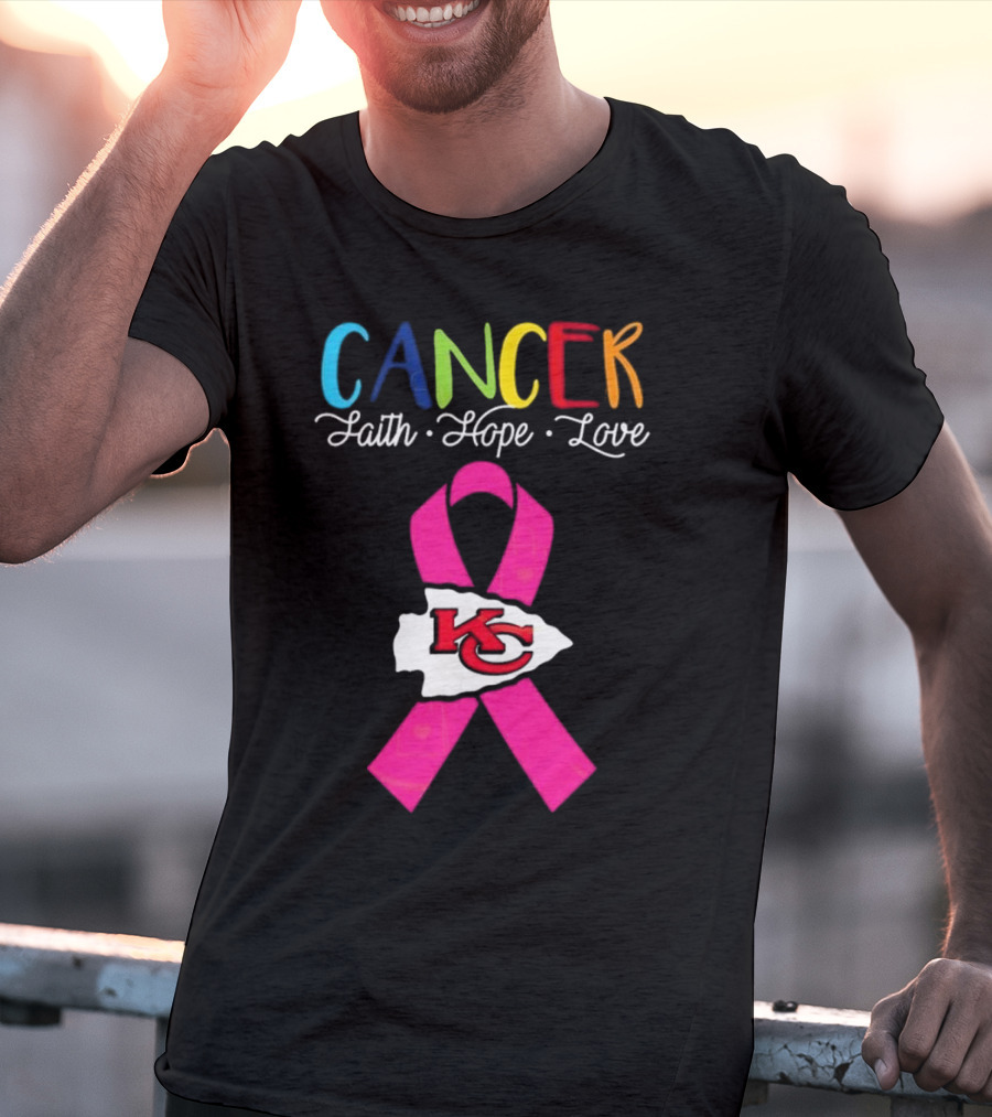 Kansas City Chiefs Pink Ribbon Cancer Faith Hope Love 2025 T-Shirt