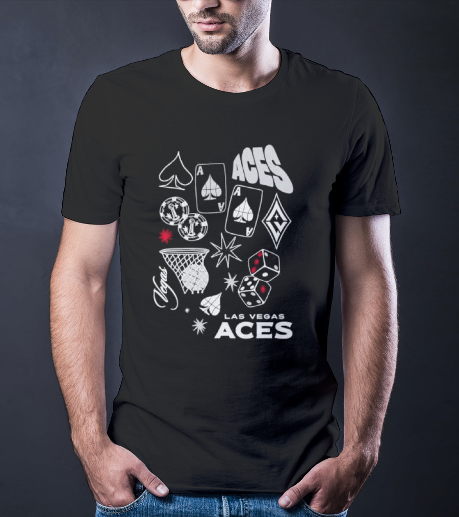 Las Vegas Aces Playing Cards Dice Basketball Hoop Casino Elements T-Shirt