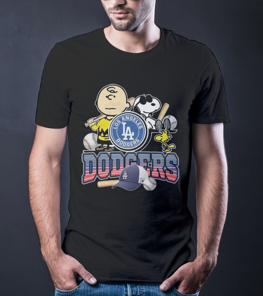 Los Angeles Dodgers Peanuts 2025 Charlie Brown Snoopy Woodstock Baseball Cap T-Shirt