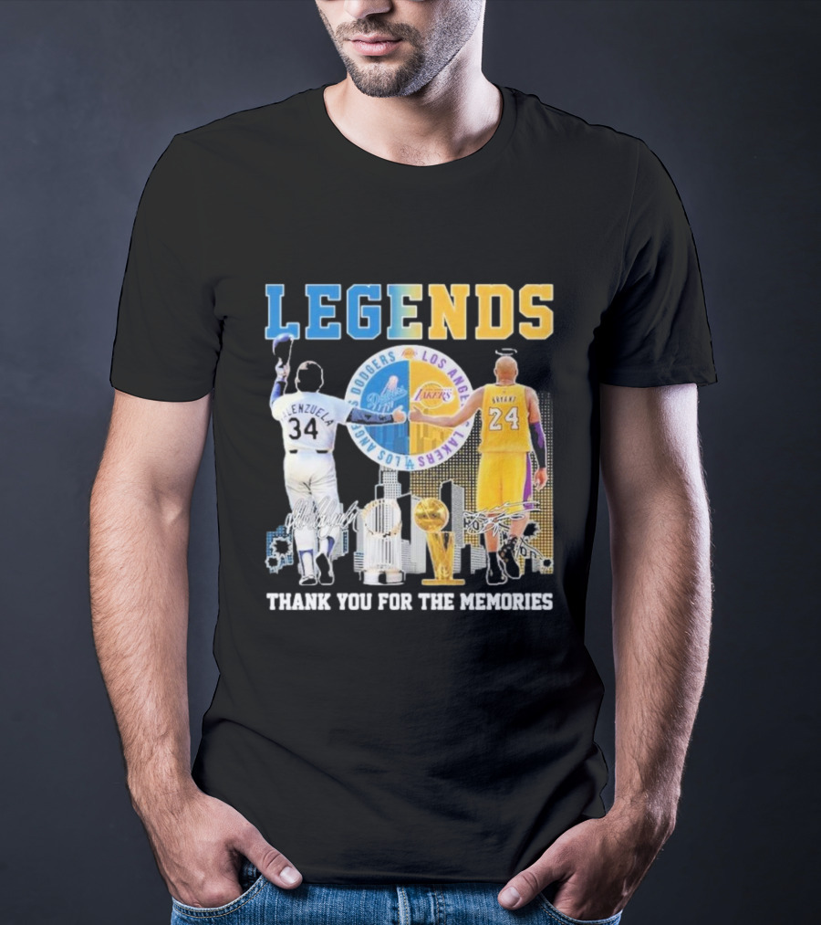 Los Angeles Legends Dodgers Valenzuela Lakers Bryant Thank You For The Memories T-Shirt