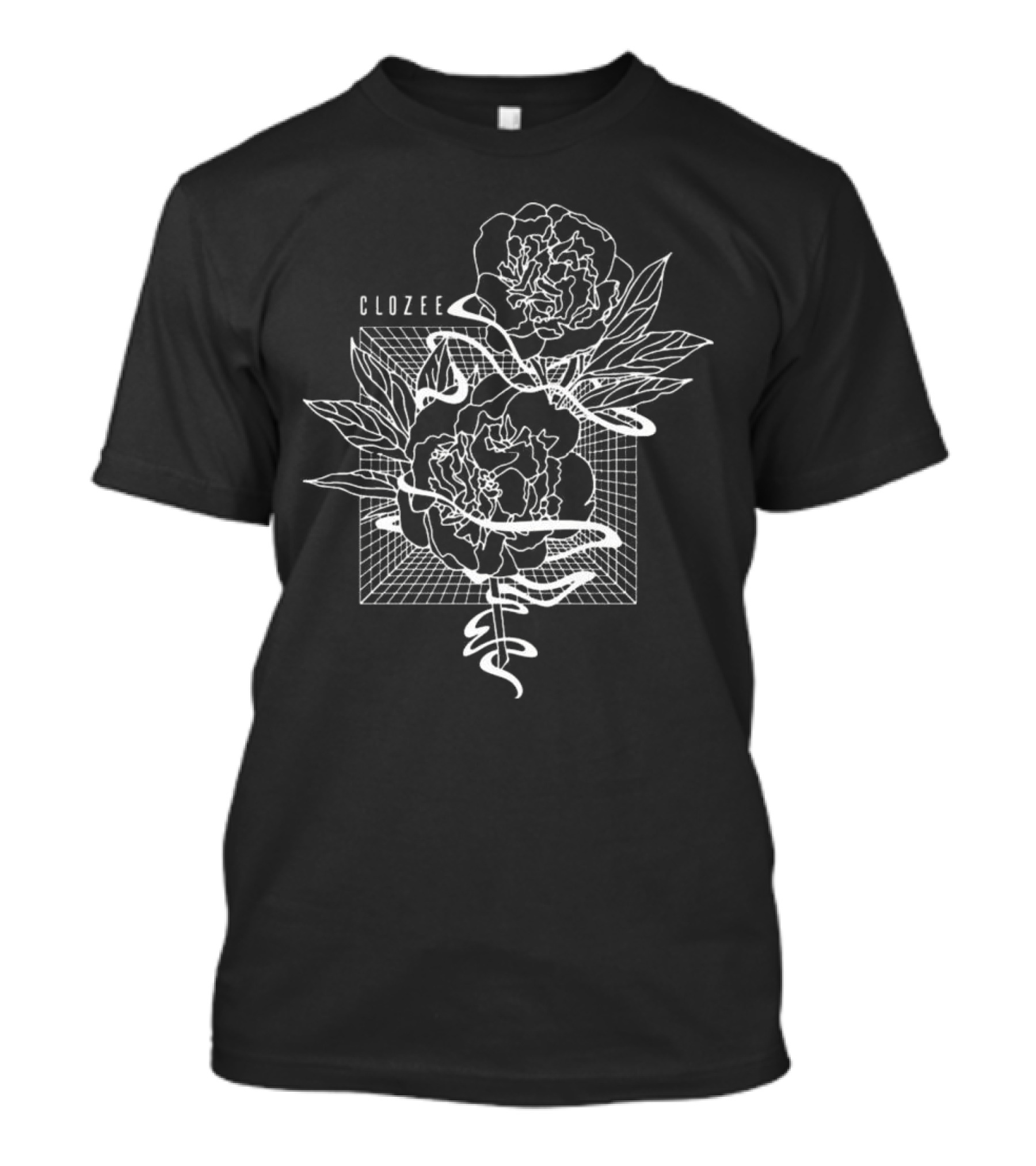 Lsdream Clozee Rose Noir Clozee Botanical Geometric Art T-Shirt