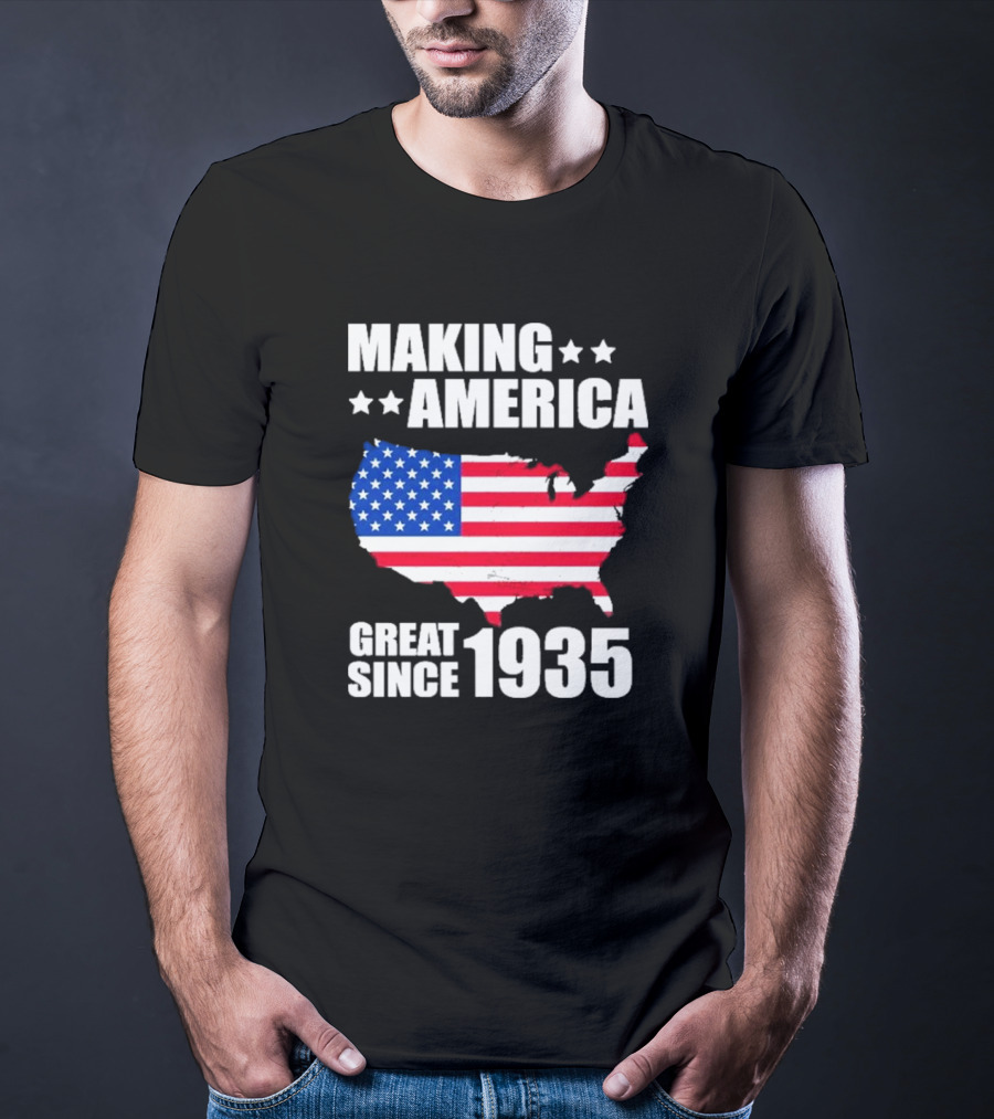 Making America Great Since 1935 USA Flag Map Stars T-Shirt